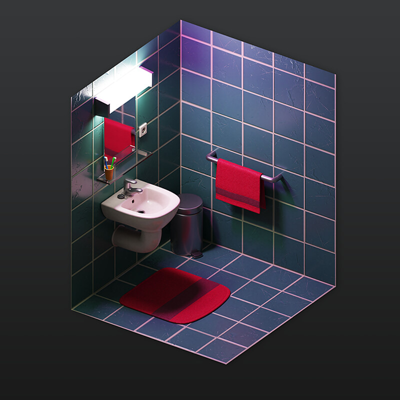Isometric Motel Bathroom