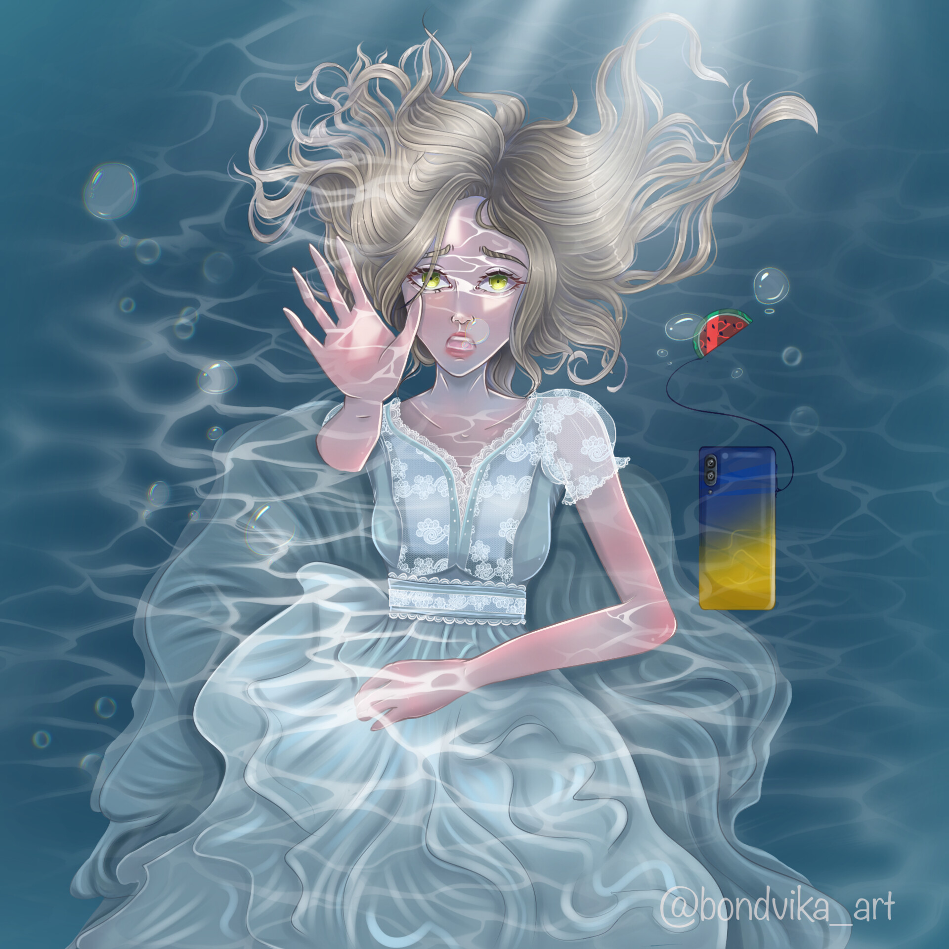 Anime girl deals drowning