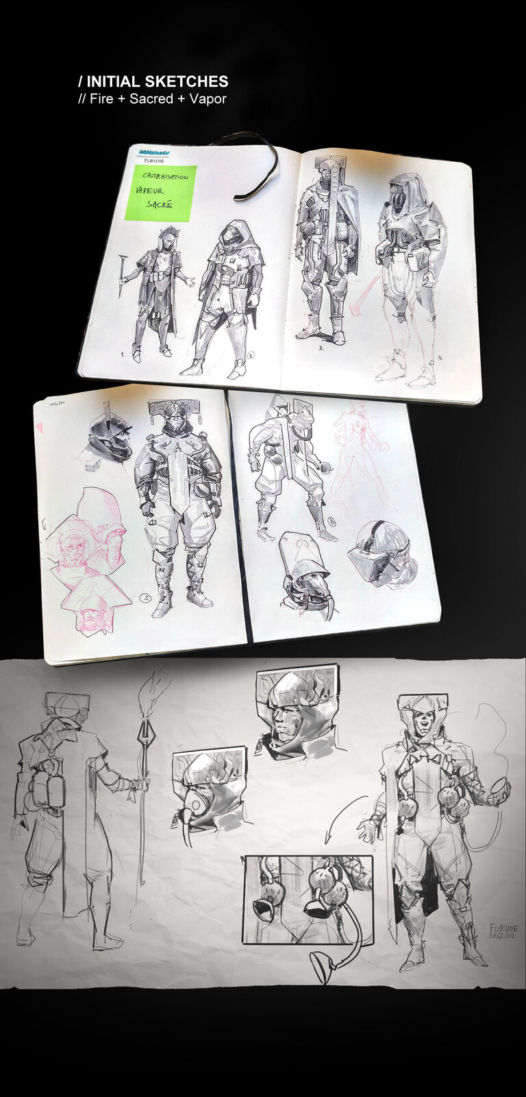 The first sketches were made on paper. I like to work that way from time to time, filling your sketchbook is pretty fulfilling (no pun intended).