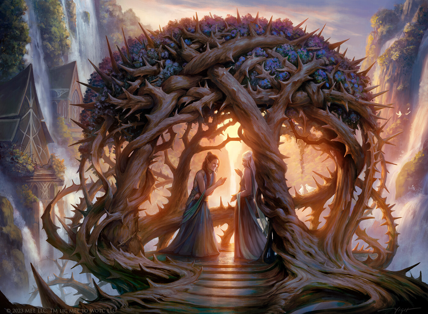 Thornwood Falls. This was a land(ish) card illustration I made for Magic the Gathering’s “ Lord of the Rings : Tales of Middle-Earth” . The one with the blue dress is Arwen .
© 2023 MEE LLC. TM lic MEE to WotC LLC .
AD: Colin Boyer.