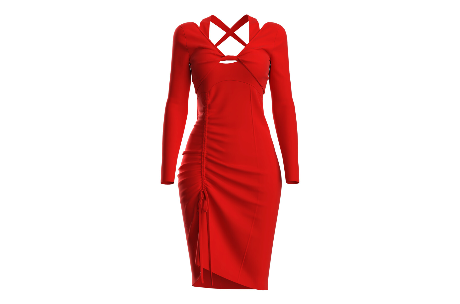 ArtStation - Red kink drawstring sheath dress红色扭结抽绳紧身连衣裙
