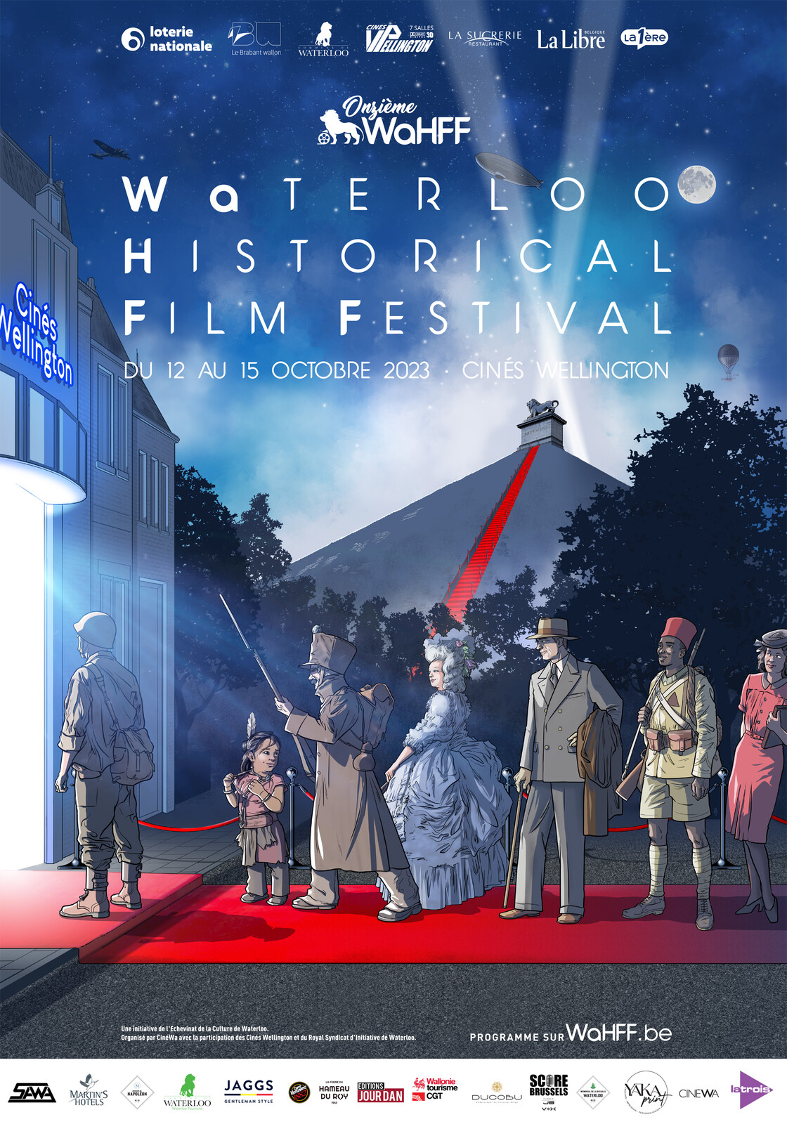 Official poster for the 11th Waterloo Historical Film Festival (WaHFF) on Oct 12, 2023 - Oct 15, 2023 in Waterloo, Belgium.
