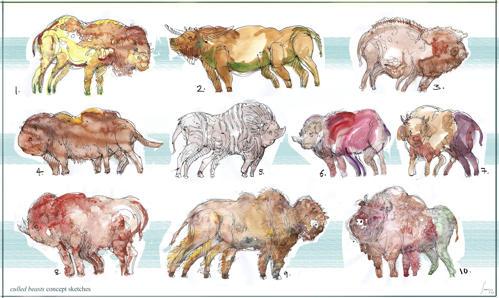 some more exploration in watercolors and ball pen ink. These were very fun