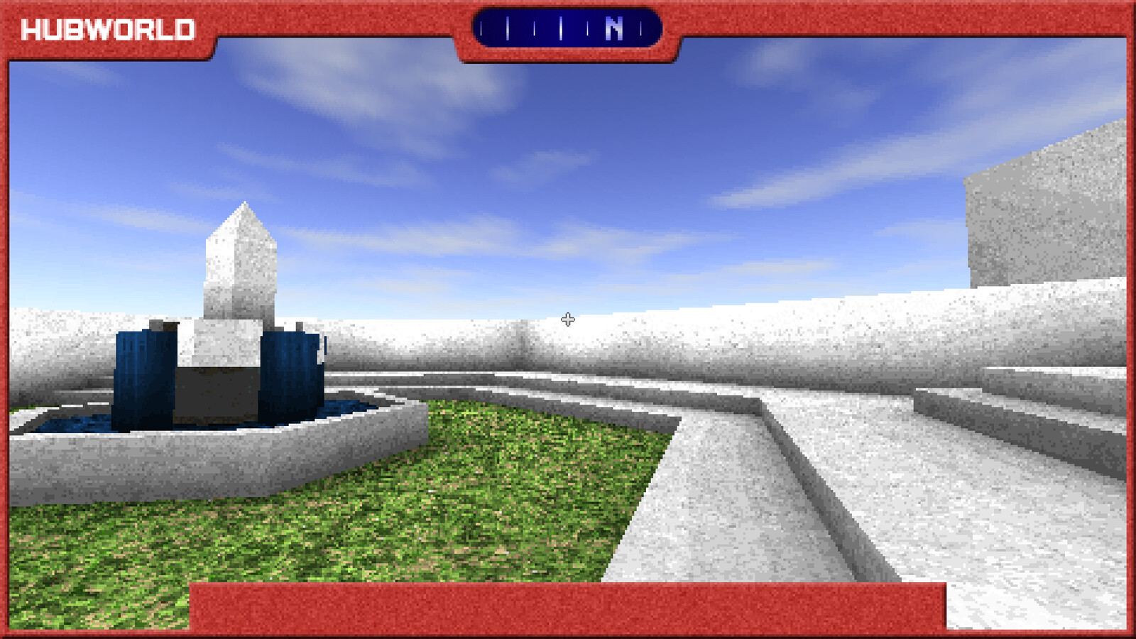 Another screenshot of the hub world, showing an early HUD design.
