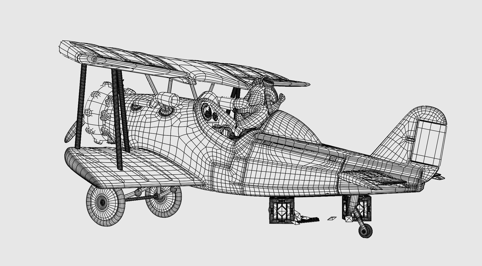 wifreframe render of the Hugo and biplane turntable