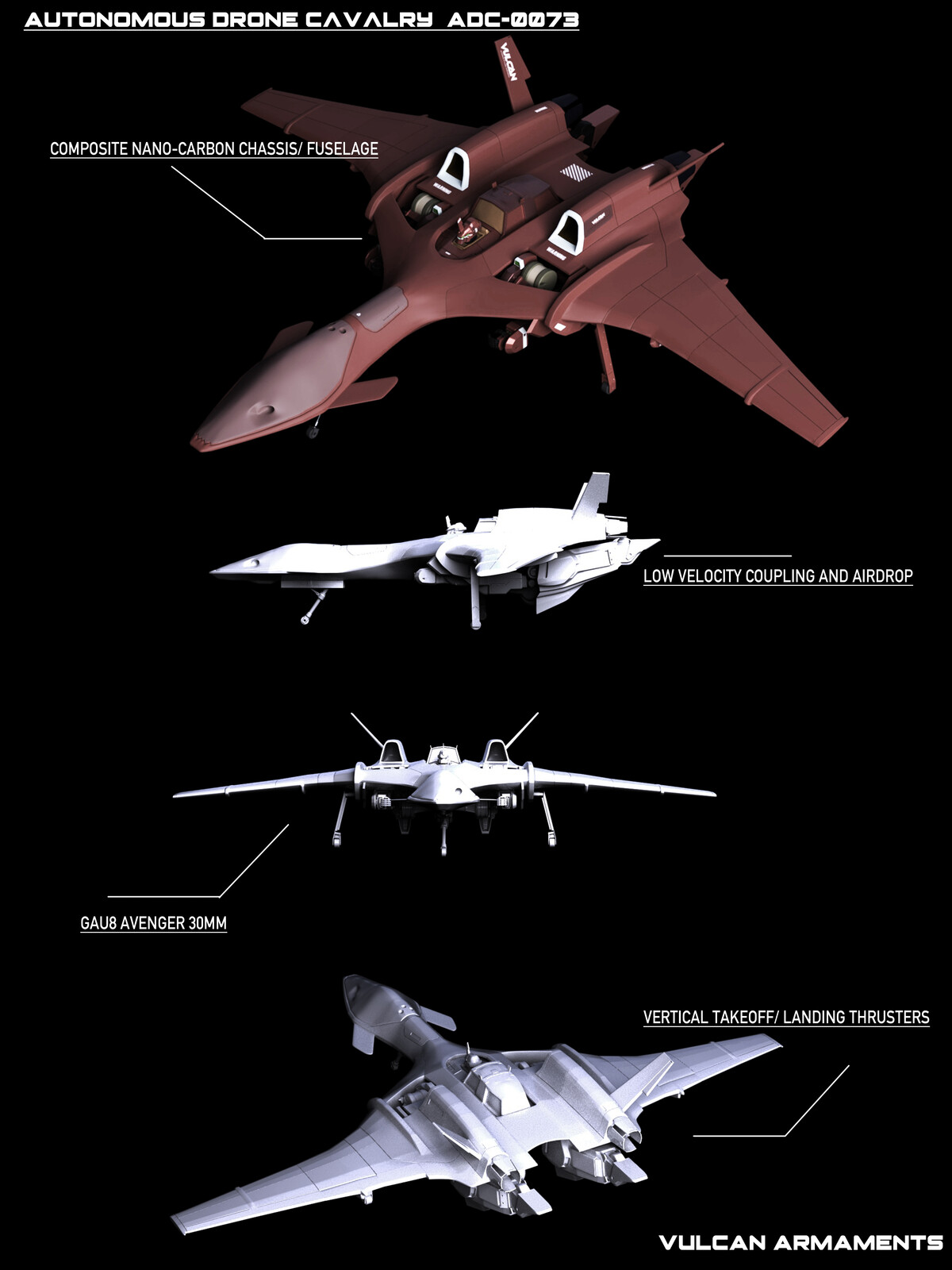 Vulcan Armaments Autonomous Drone Cavalry  ADC-0073.
Based on a concept from  @Zen_Jirakun