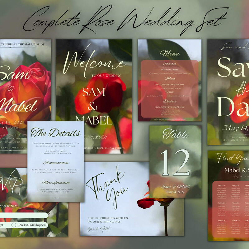 Rose Wedding Stationery Digital Template