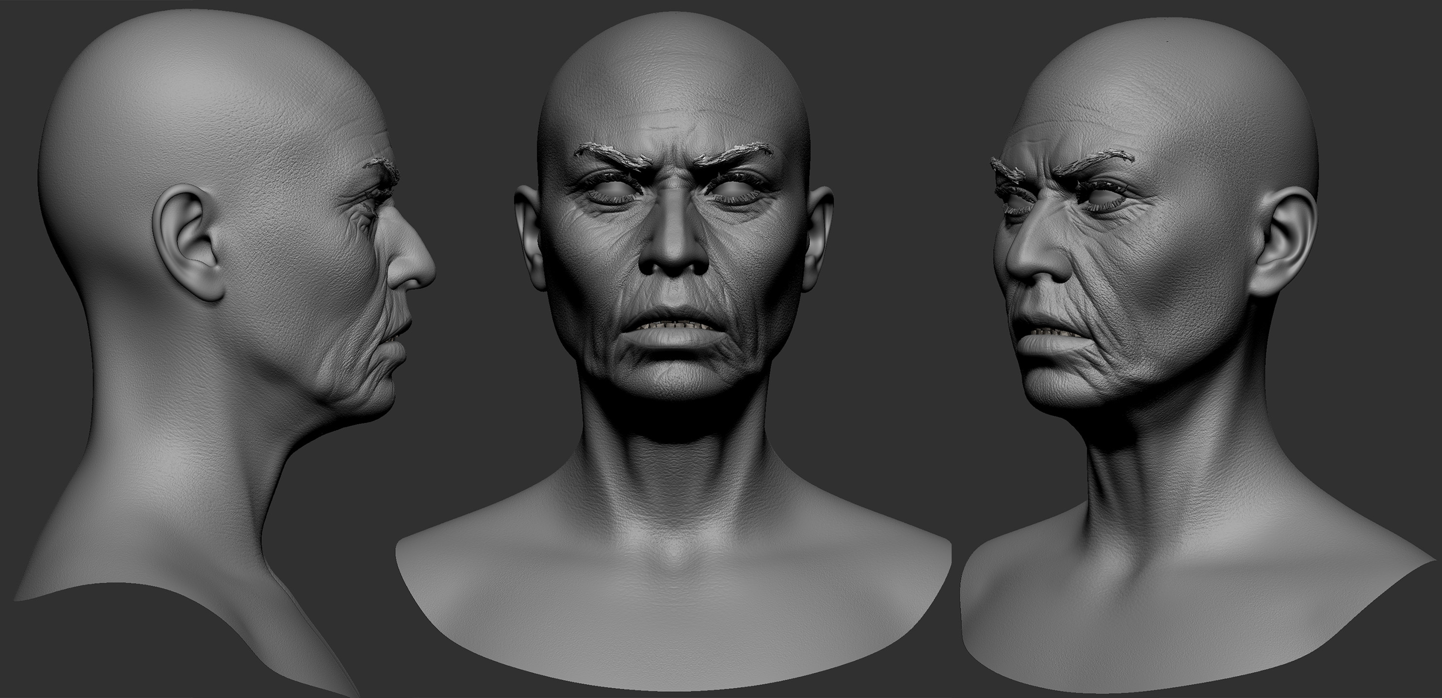 High poly model in Zbrush. Face details were projected with zWrap and Substance Painter