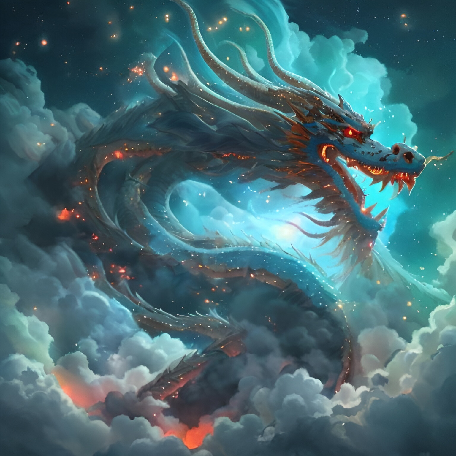 ArtStation - Chinese dragons in the sky above clouds