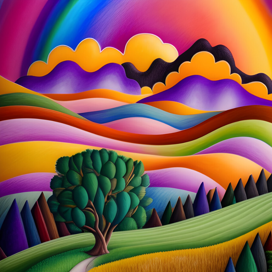 ArtStation - rainbow colored landscape