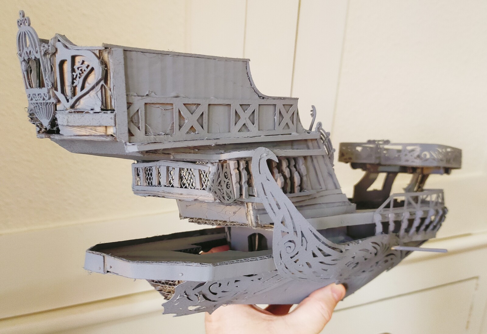 View of the part primed model showing the stern design.