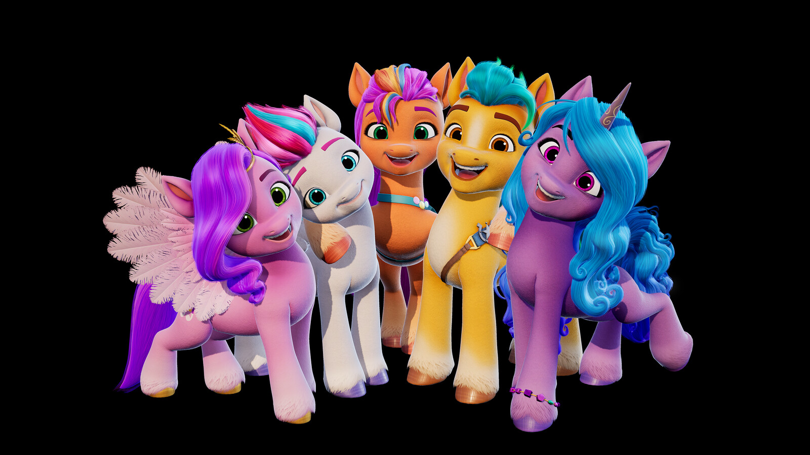 "Say Cheeeese!" Pony group render. - I tried to posed the game ponies in the same composition that I saw from a Hasbro concept. I just loved this pose- the happiness and friendship shown. How can I not smile when I see these happy faces?!