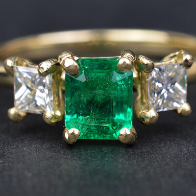 Emerald and Diamond 14K Gold Engagement Ring