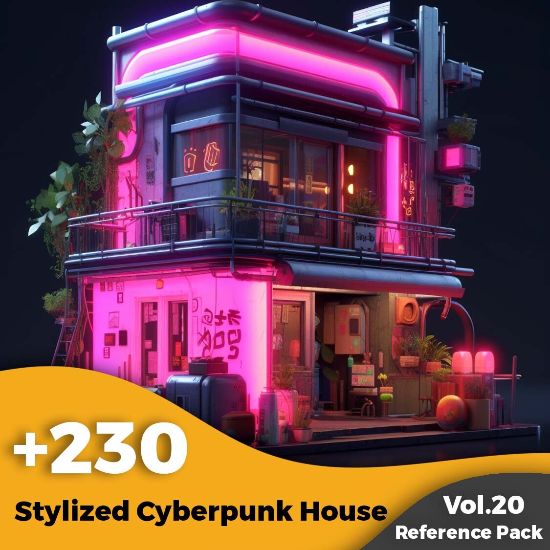 ArtStation - +230 Stylized Cyberpunk House