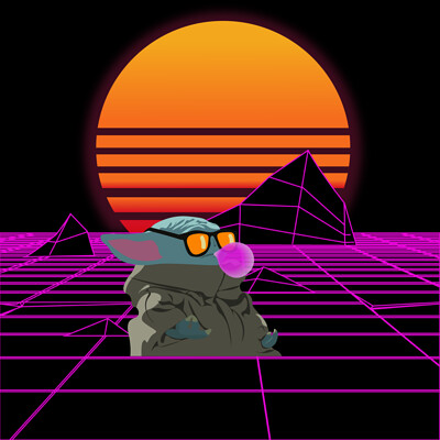 Vaporwave Baby Yoda (Grogu) Fan Art  