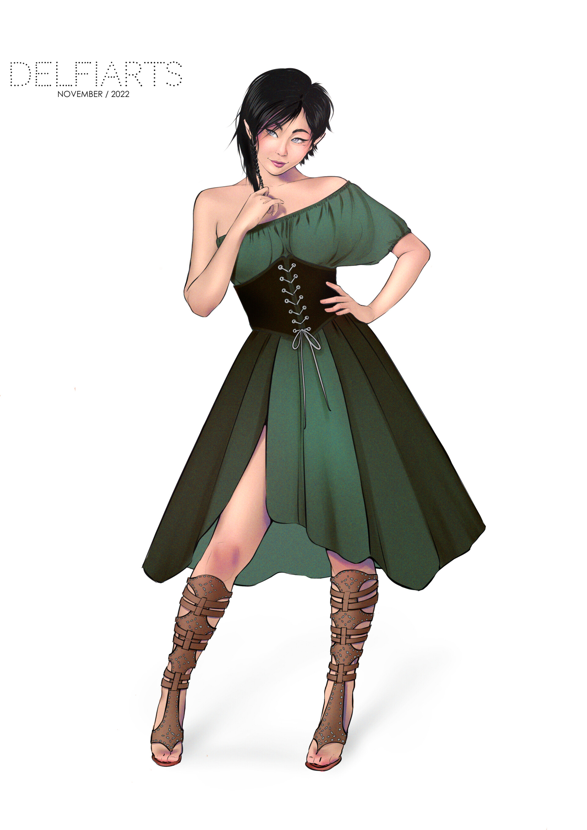 ArtStation Elf girl in green dress
