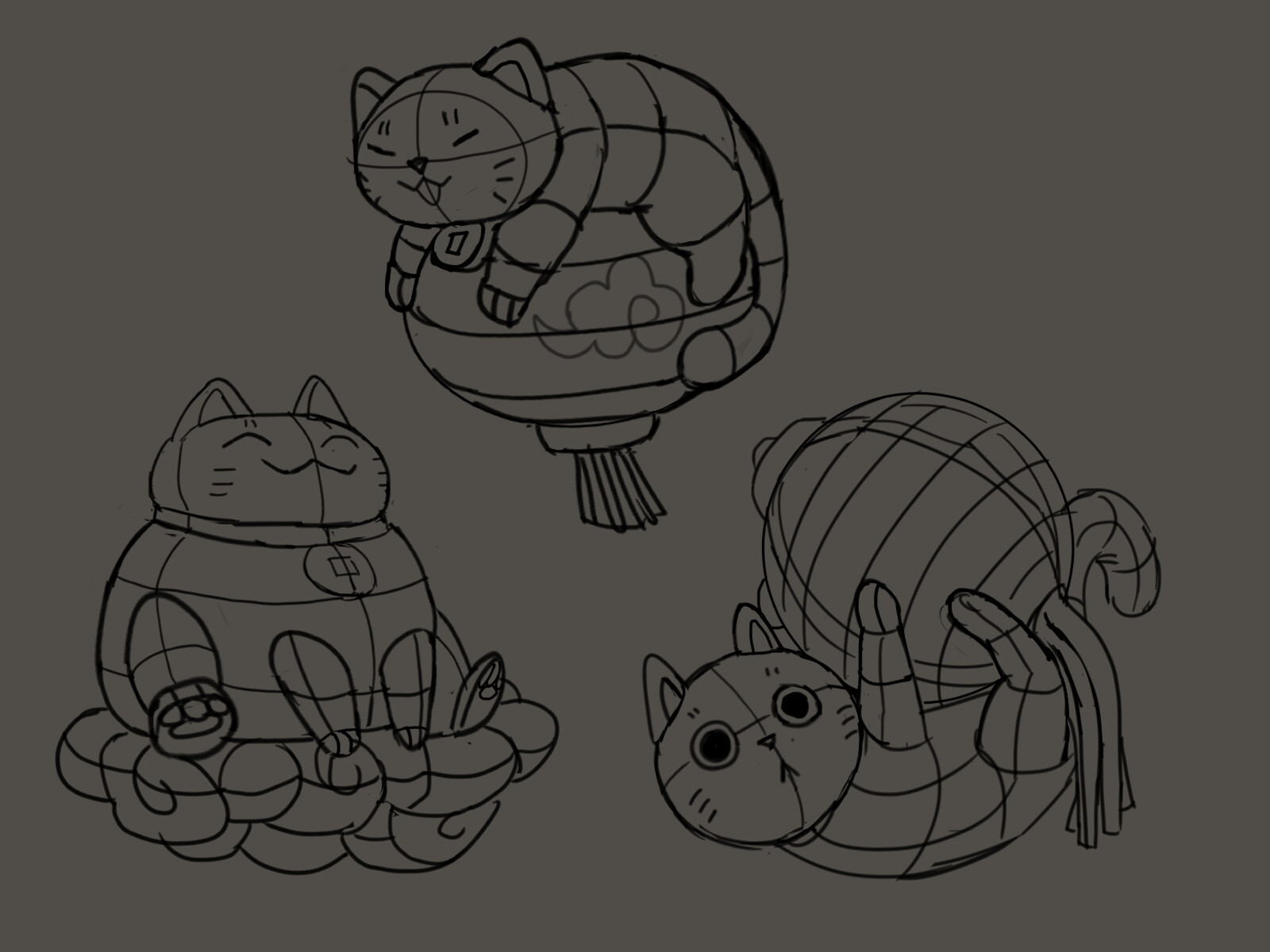 Cat Lantern Development Sketches
