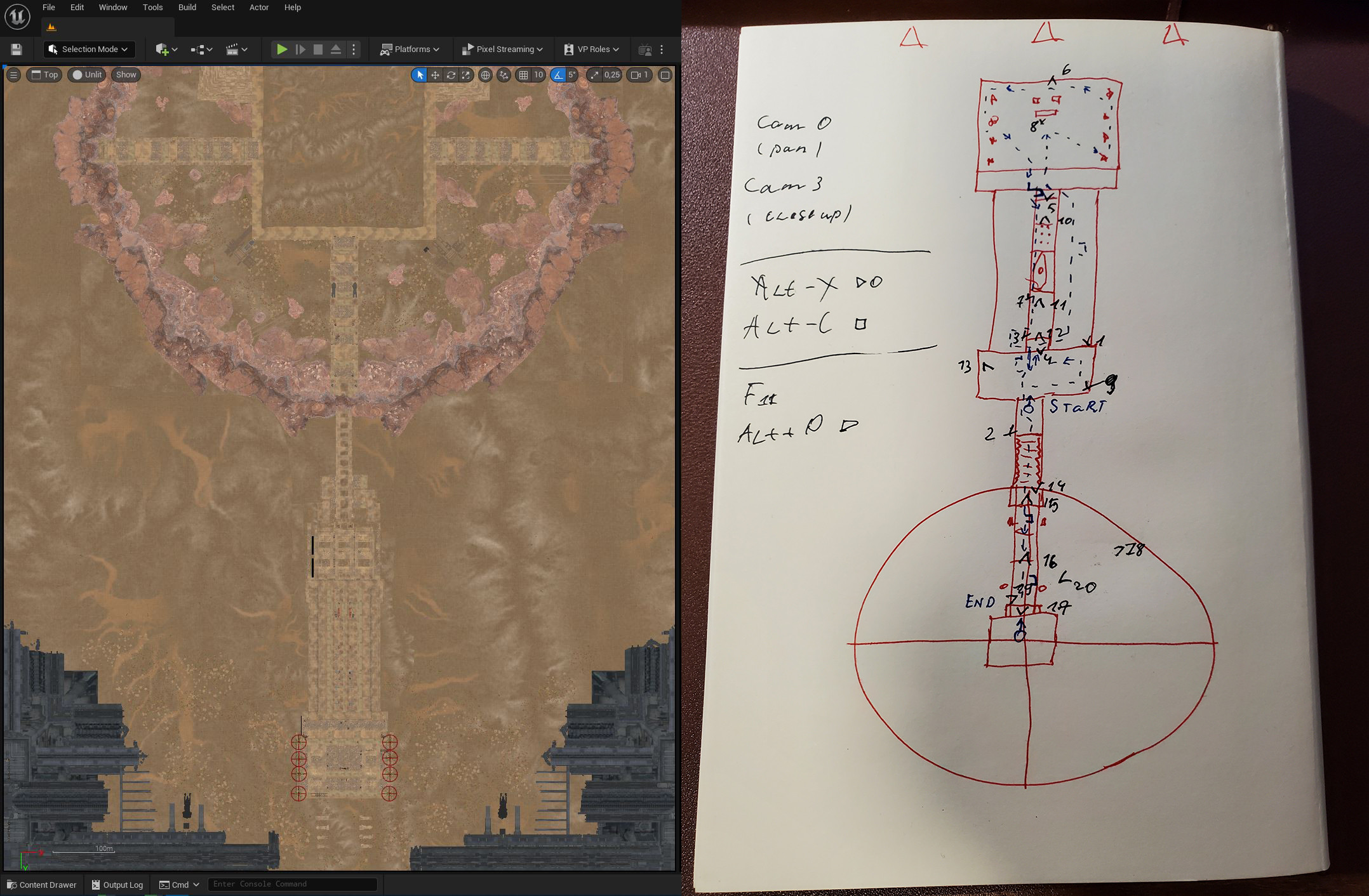 Map in UE and sketch 