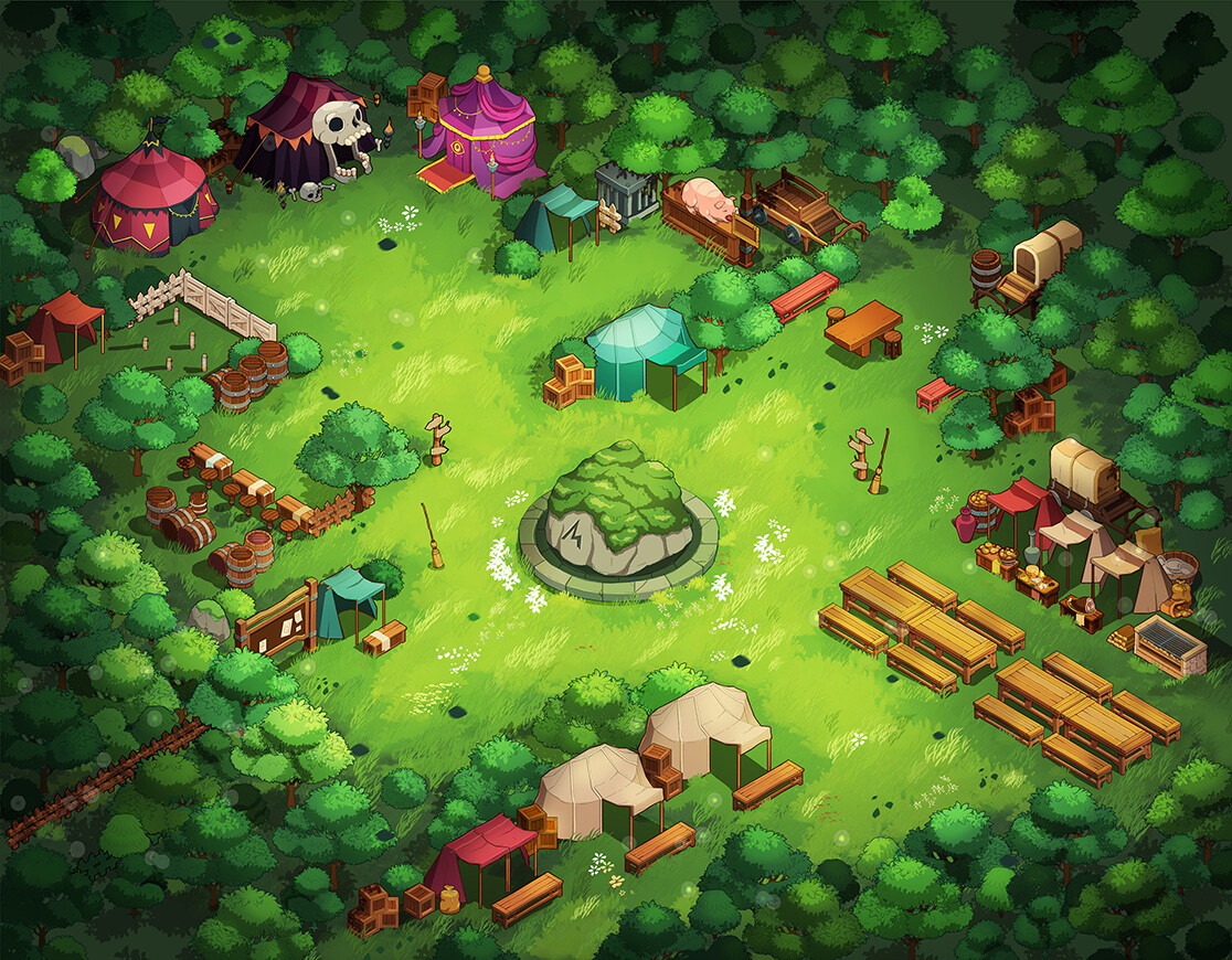 Isometric Fair in Forest | Day &amp; Night