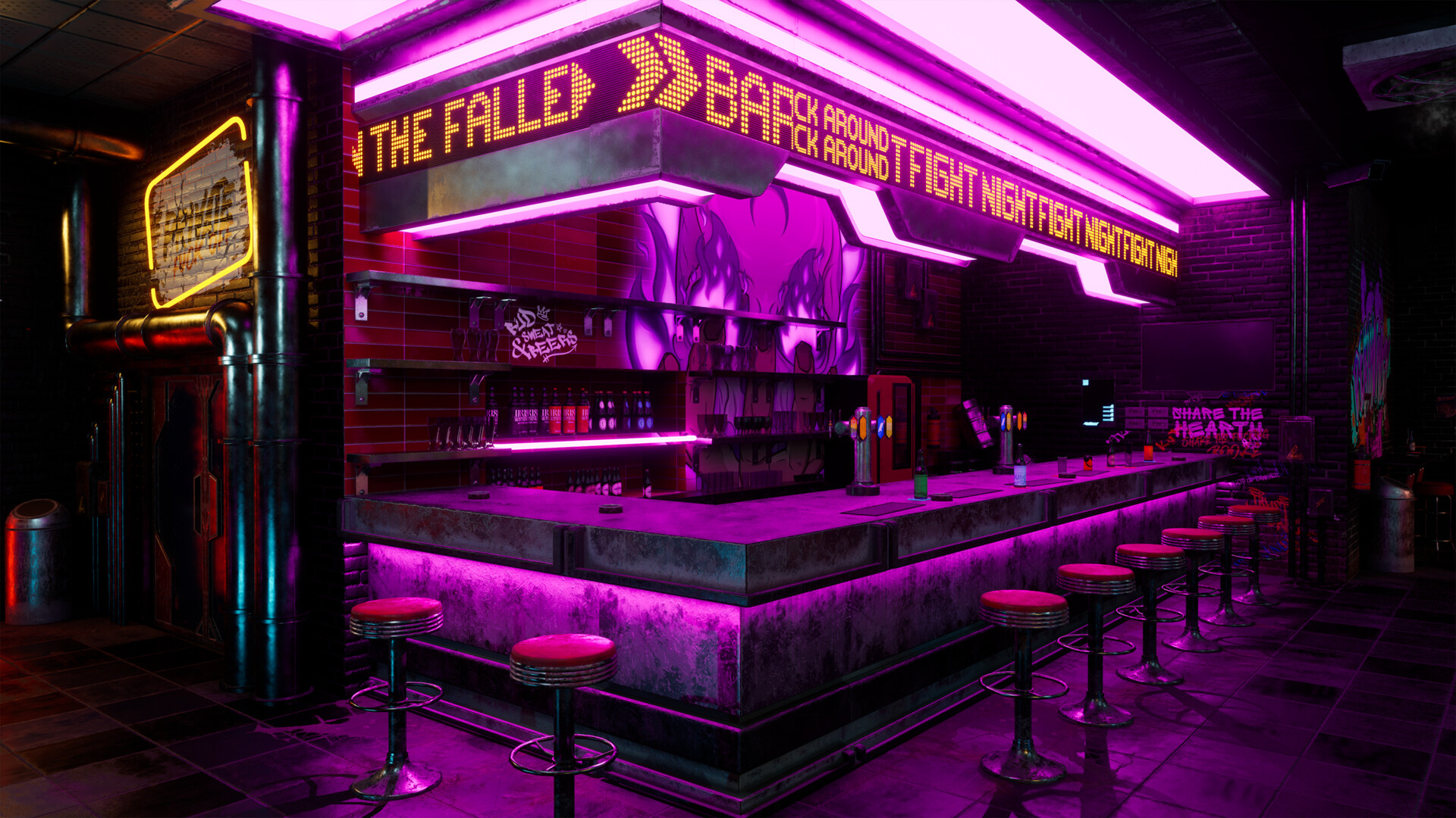ArtStation The Fallen Hideout Cyberpunk Dive Bar Game Ready