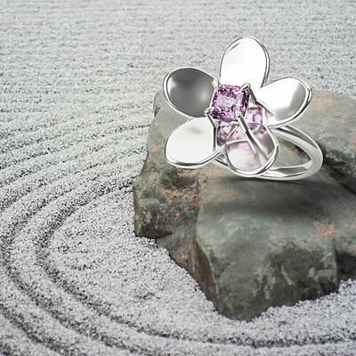 Social Banners, 3D Renders and Finished Product of Pink Spinel 18k White Gold Sakura Pendant