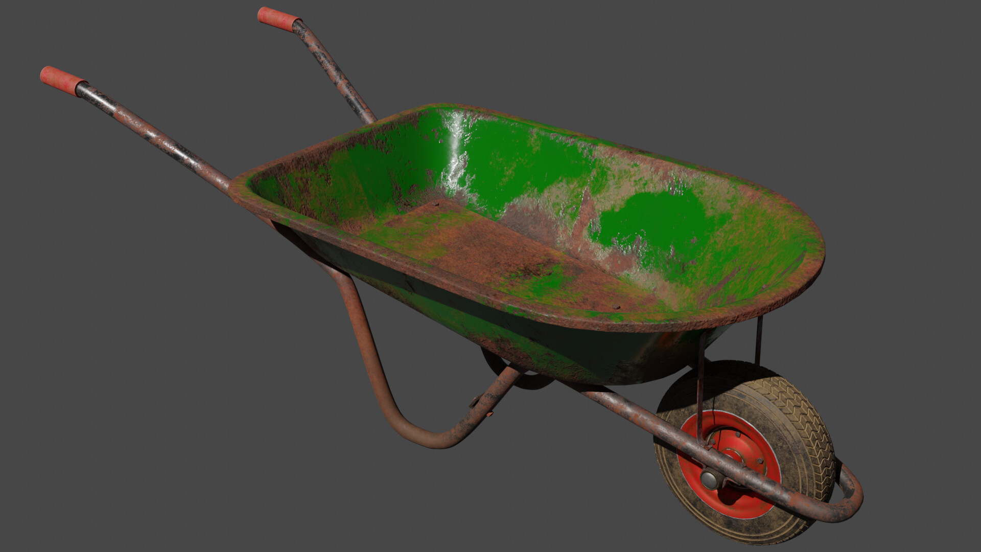 Old top rusty wheelbarrow