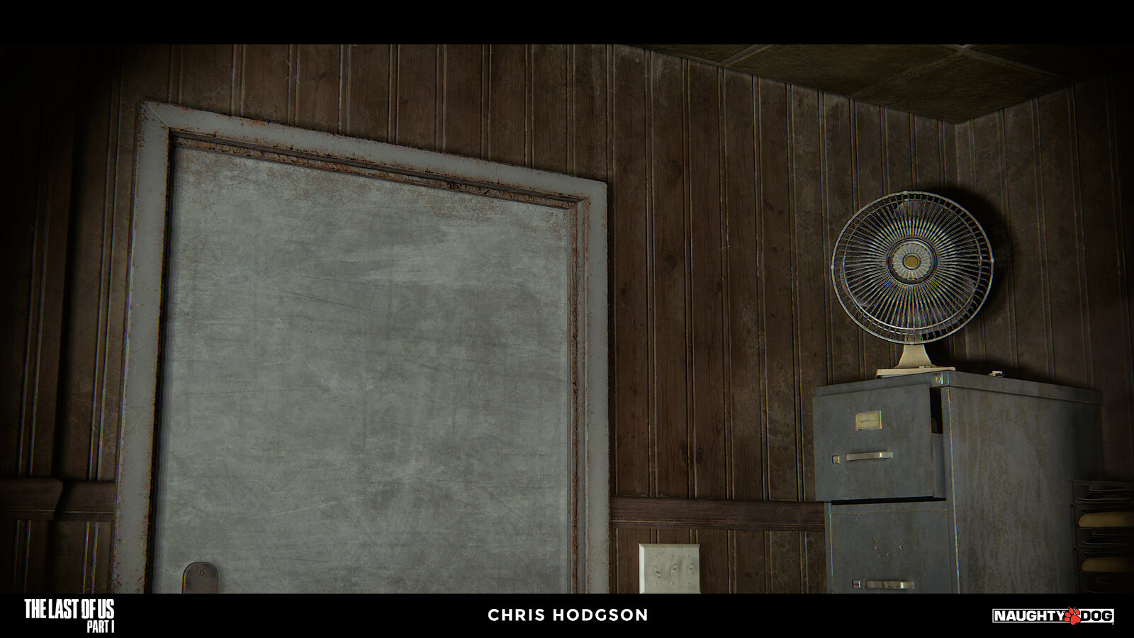Here is another shot of the wooden wall panel material. I am only responsible for creating the source material, not the blending, shader creation, or propping in the screenshot.