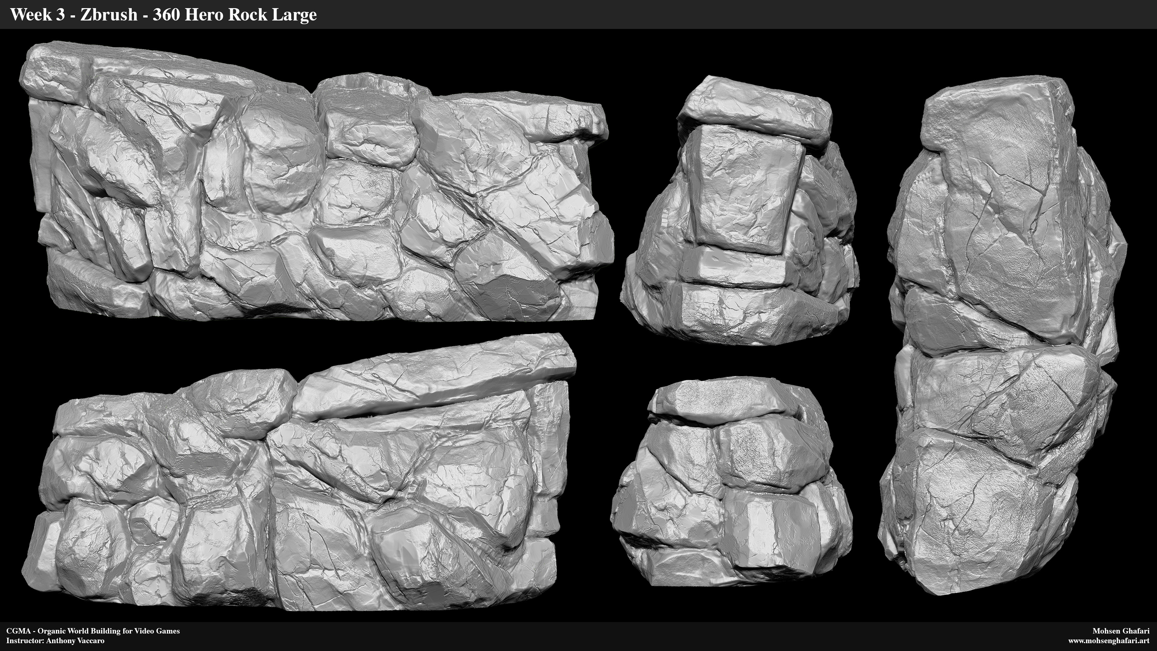 I used Zbrush to sculpt the 180 degree rock that I was able to use inside Unreal in different size and position and it stood really well in the scene. almost all the mountain was created by this rock and then I used the smaller rocks for filler.