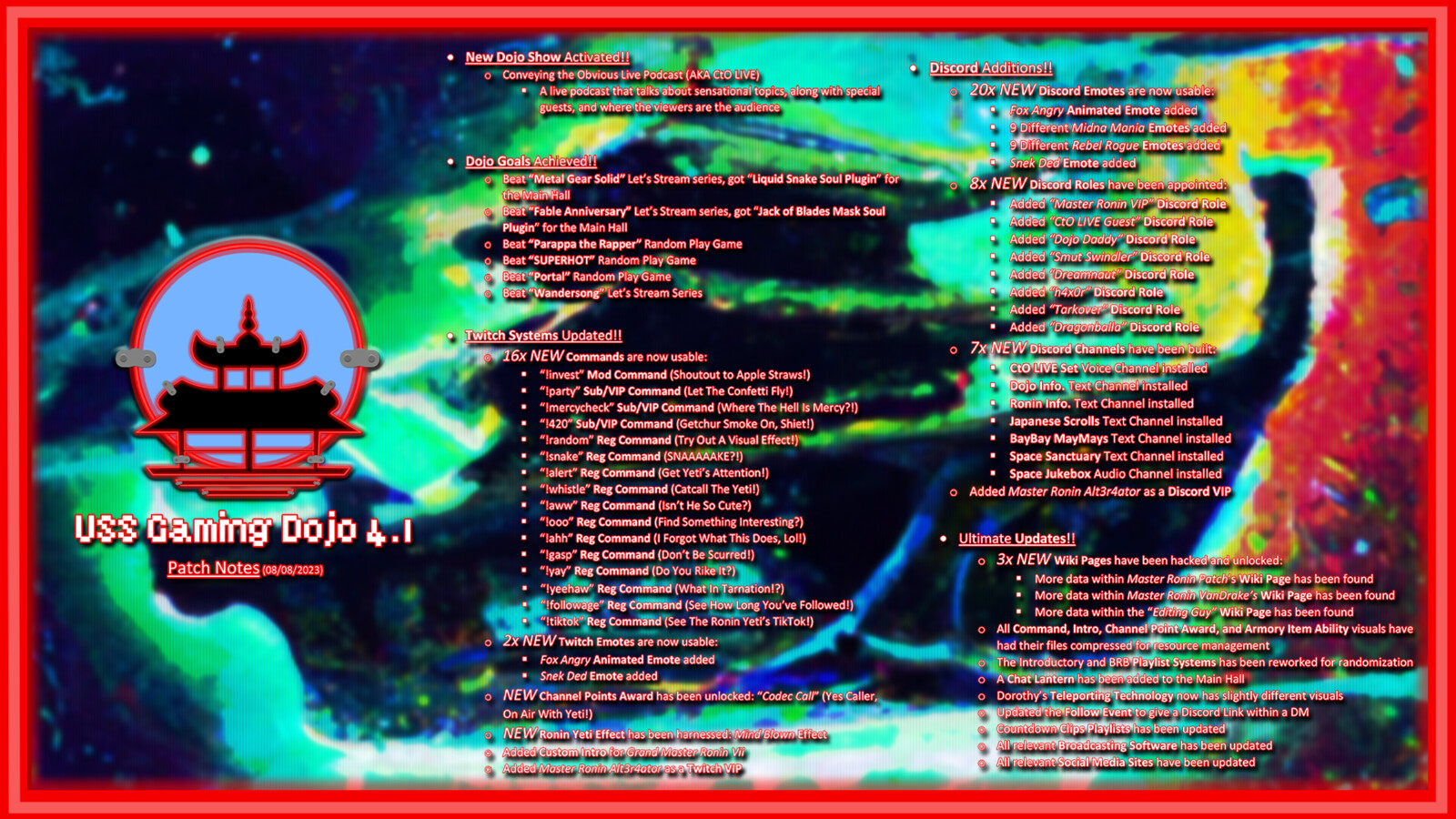 Gaming Dojo Version 4.1 Patch Notes Visual | RY Streaming