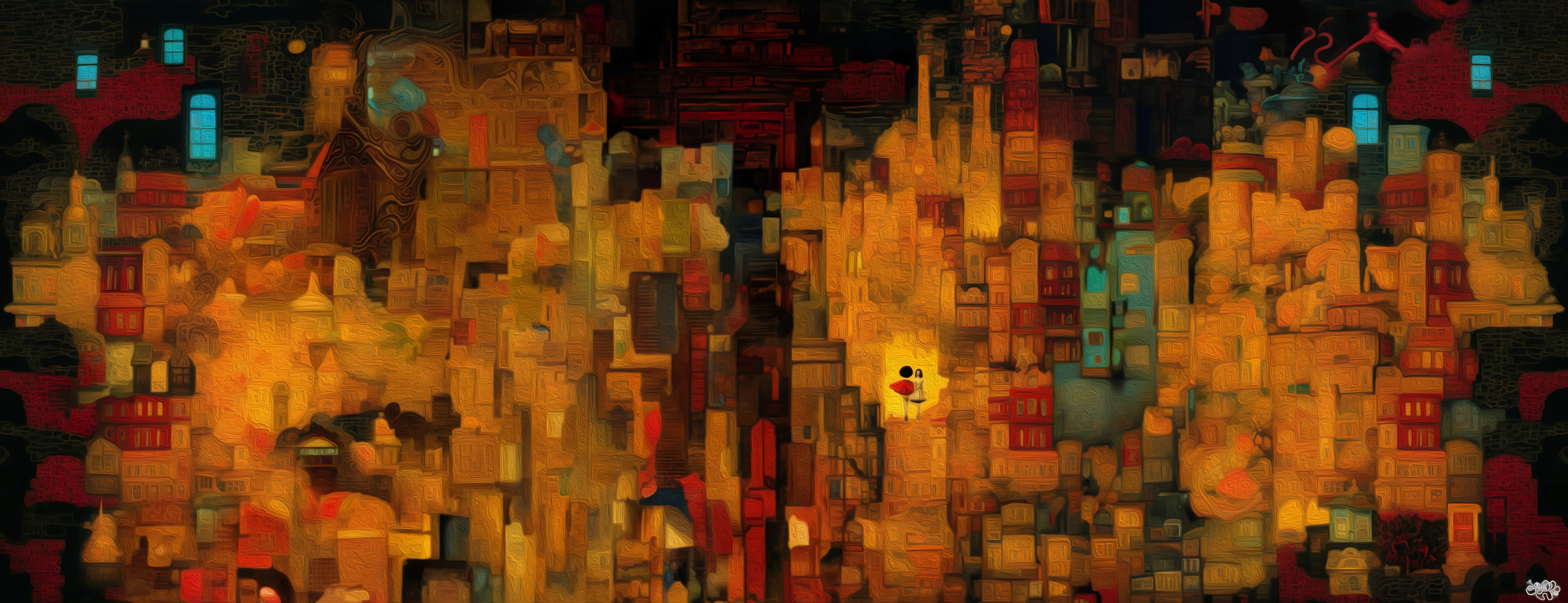 The City That Sleeps: Noise painted in an uncontrolled way, aimed at generating texture, and implementing a rough idea through prompting. Then I layered the renders