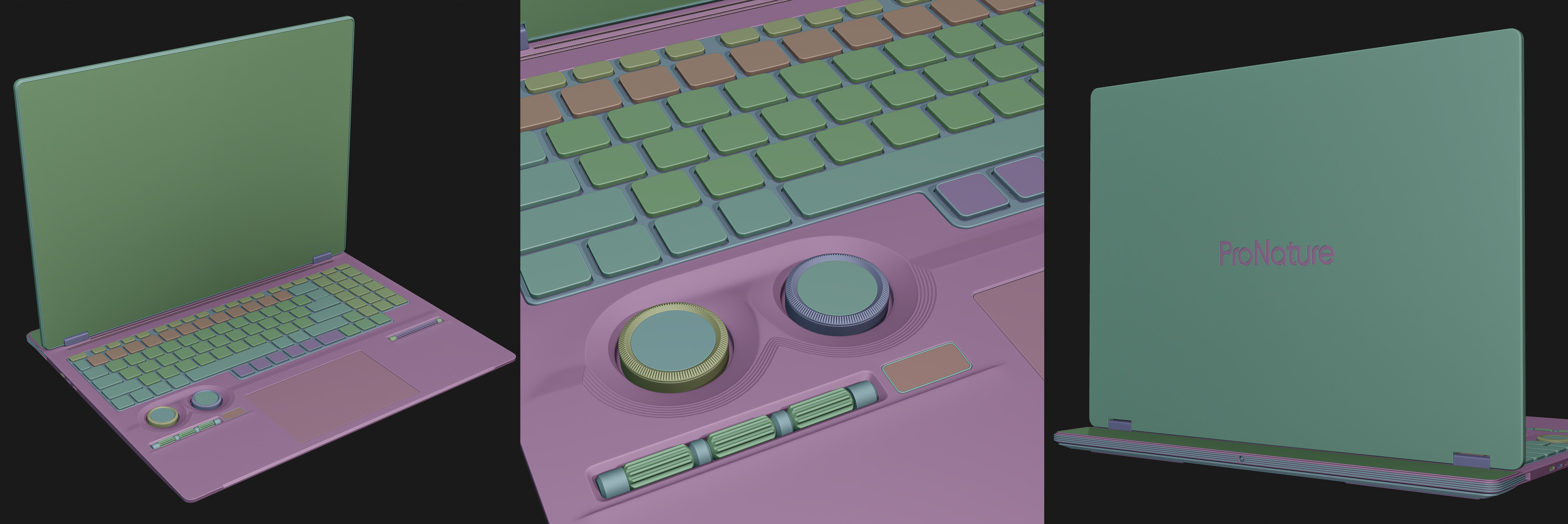 Laptop was modeled in Blender through usual SubD modeling. Final laptop in-engine had Nanite enabled. 