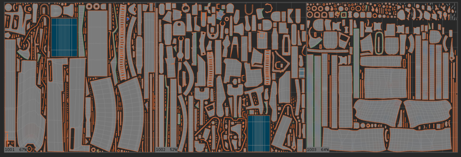 UV Layout: 3 x 2K UDIMs, spaced-optimised and orientated logically.