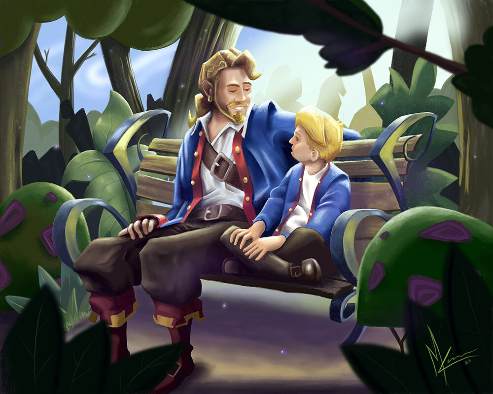 "Tell me again, Dad, about the secret of Monkey Island"