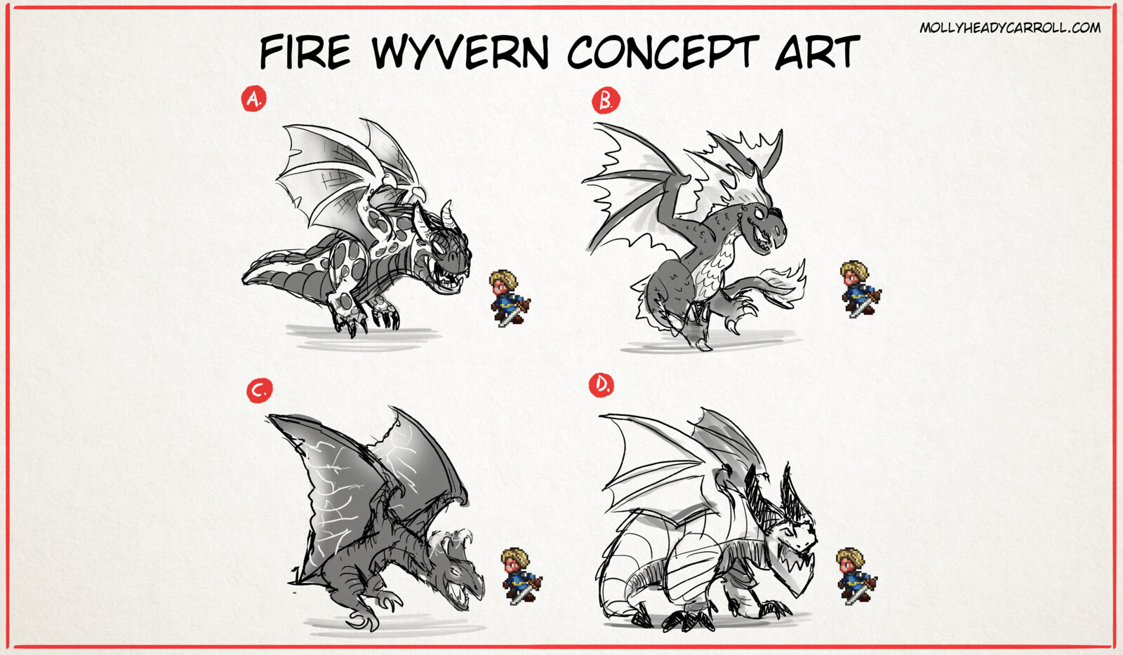 Fire Wyvern Concept Sketches