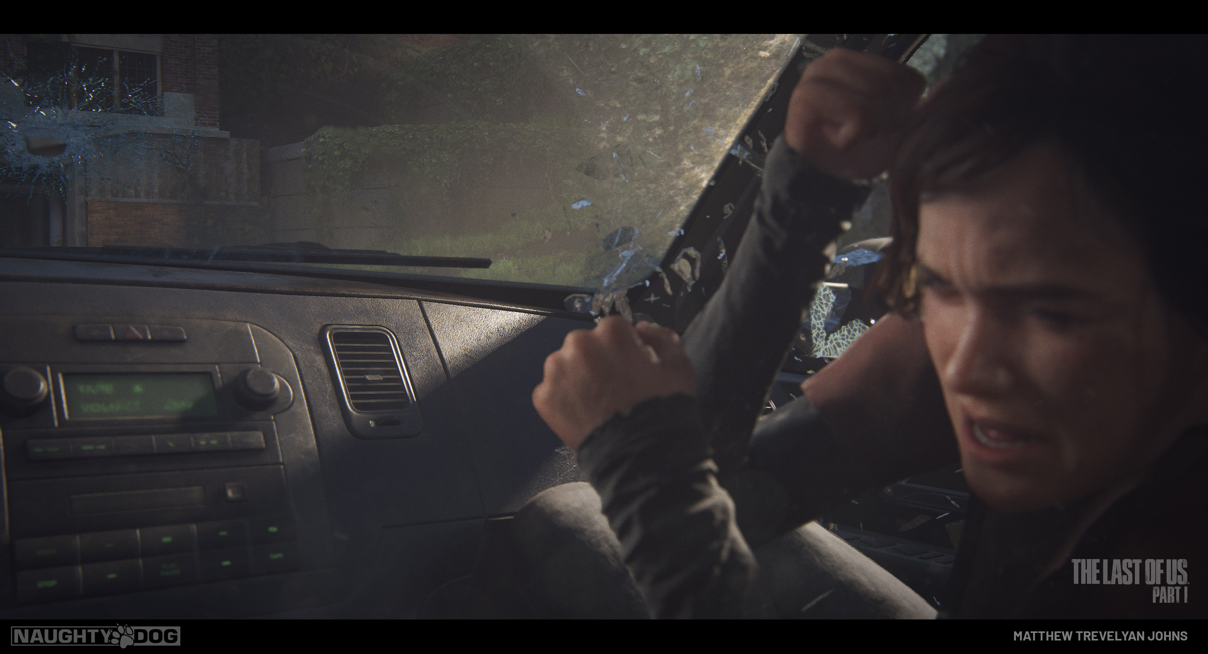I liked the fine grain effect here on the dash, it's only seen for a split second amidst the chaos of a shattering window, but the little details like this are really worth squeezing in to achieve the fidelity we want I think