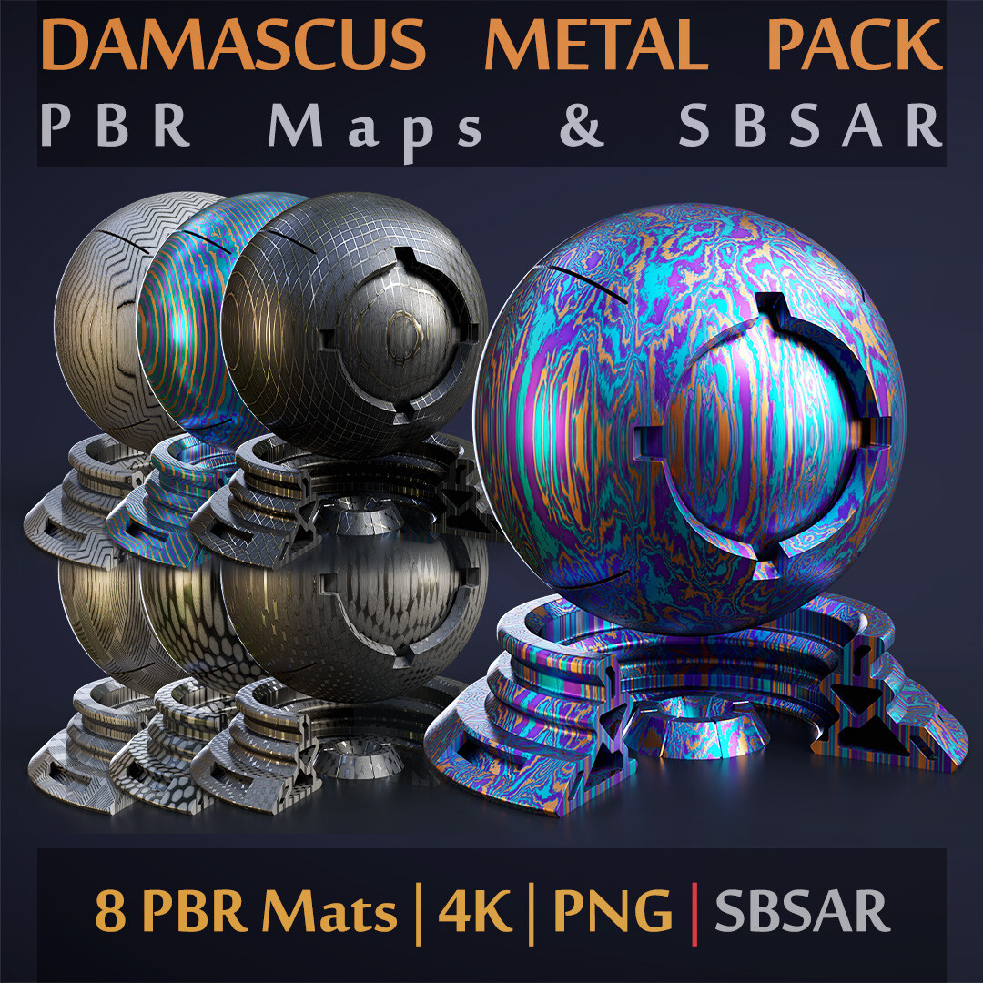 Damascus Metal Pack | PBR | SBSAR | Painter, Blender, Marmoset...