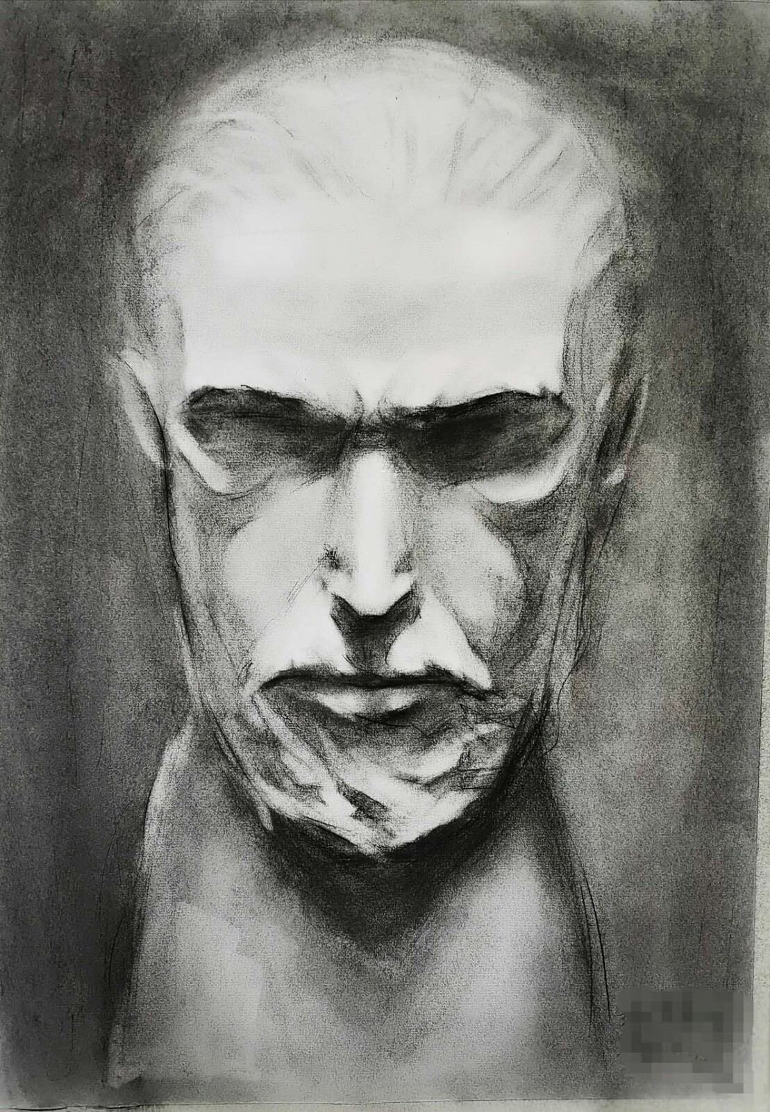A charcoal sketch based on a sculpture. 