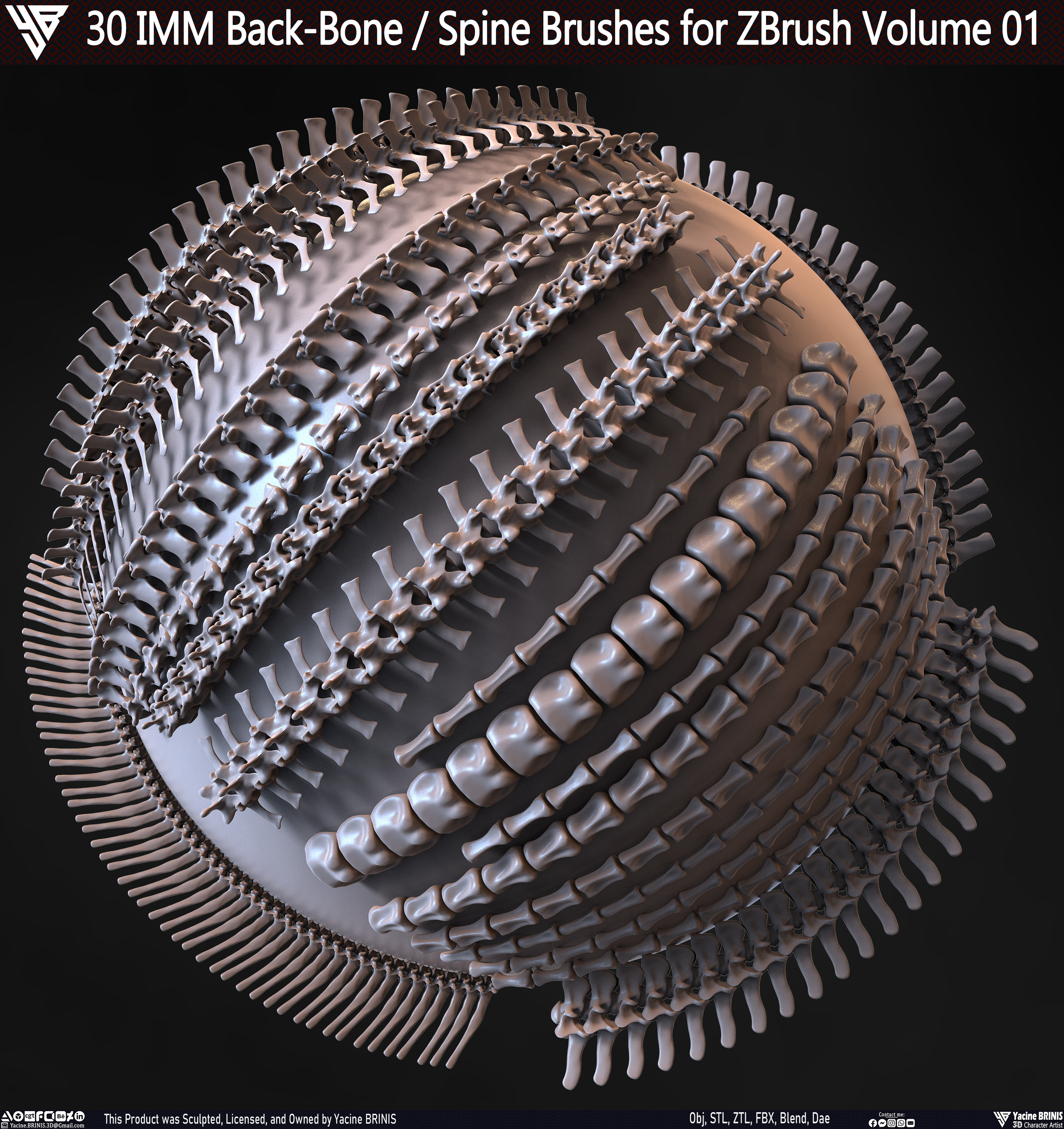 30 IMM Back-Bone - Spine Brushes for Zbrush Volume 01 Sculpted by Yacine BRINIS Set 003