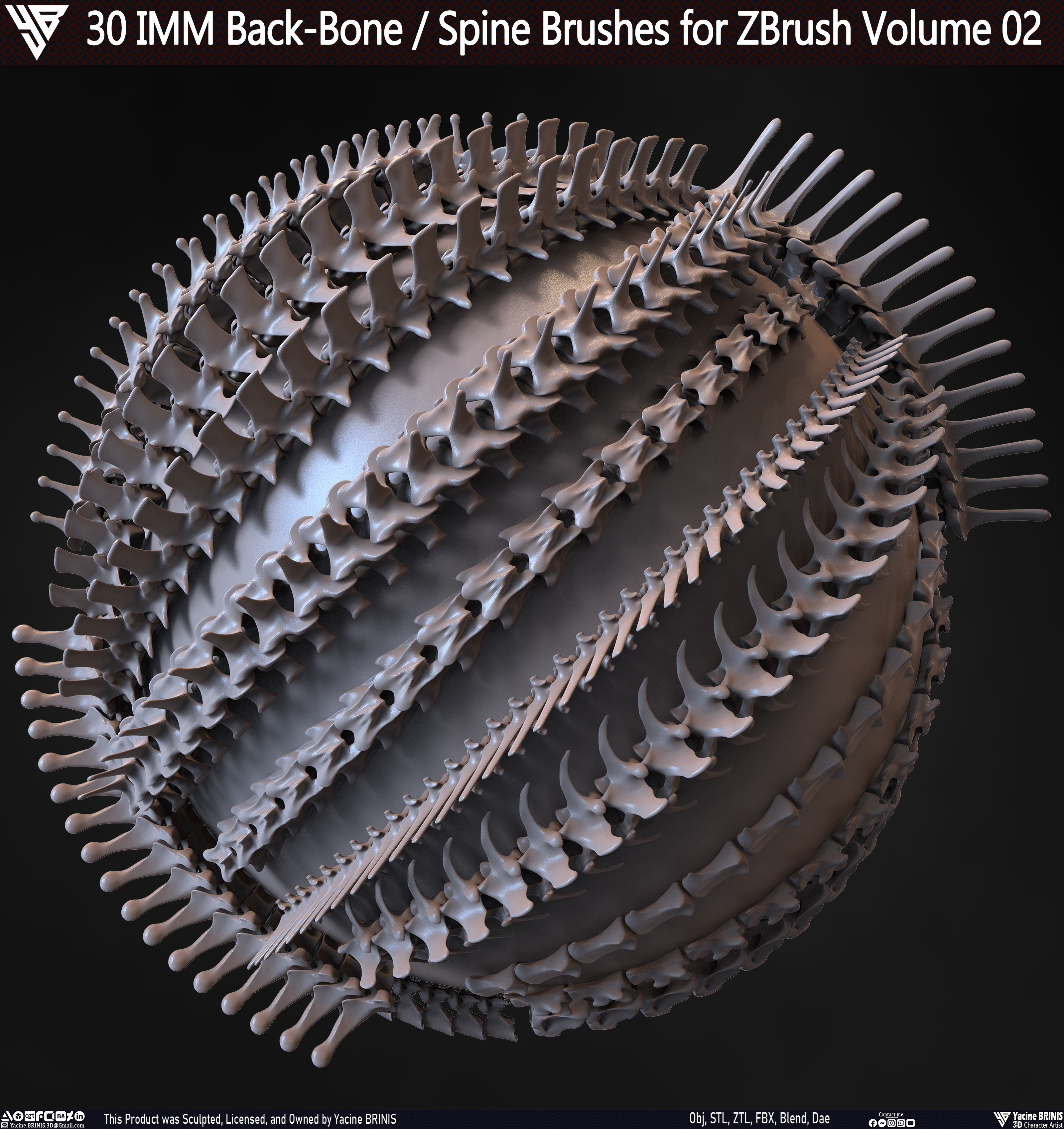 30 IMM Back-Bone - Spine Brushes for Zbrush Volume 02 Sculpted by Yacine BRINIS Set 004