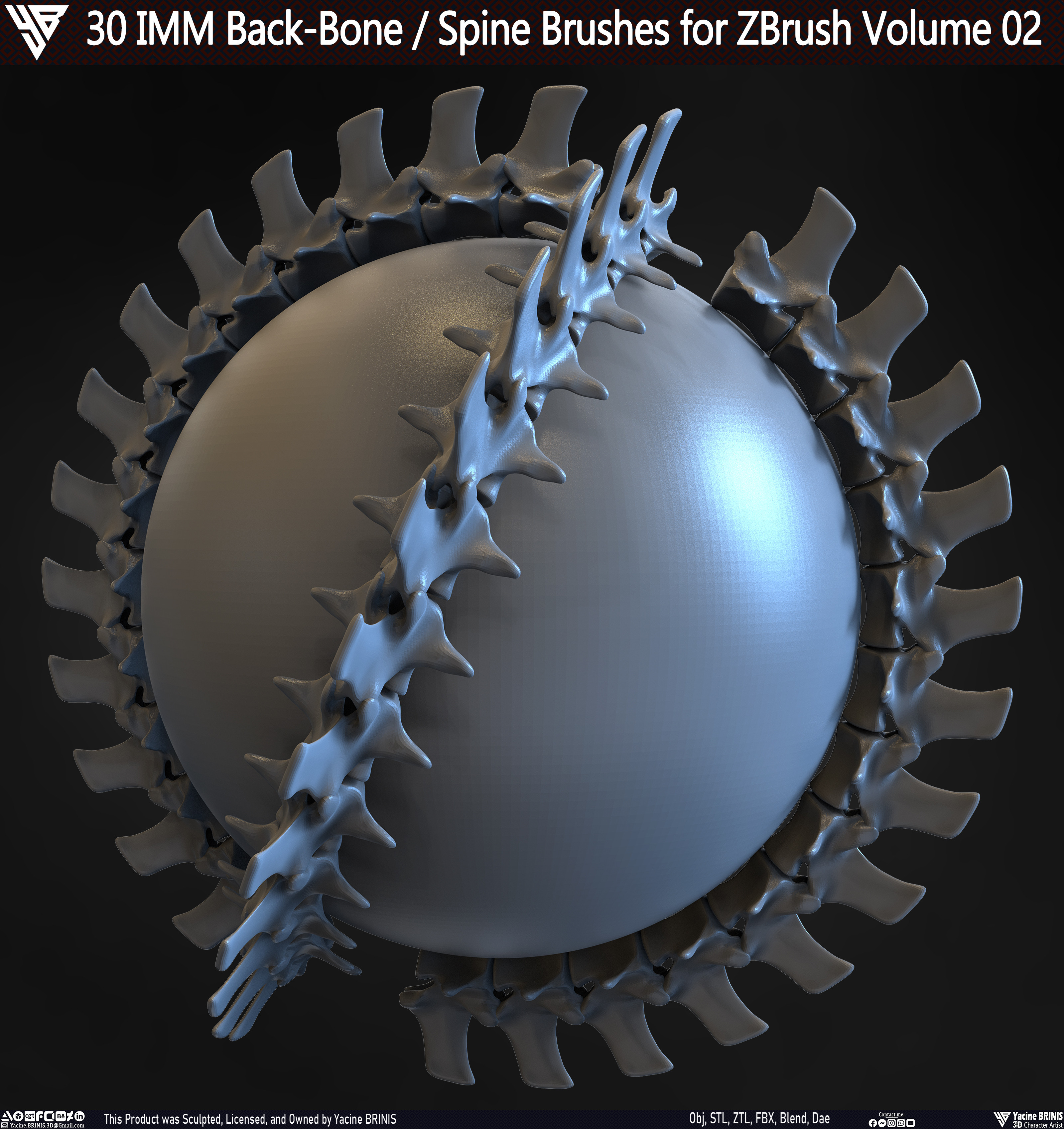 30 IMM Back-Bone - Spine Brushes for Zbrush Volume 02 Sculpted by Yacine BRINIS Set 012
