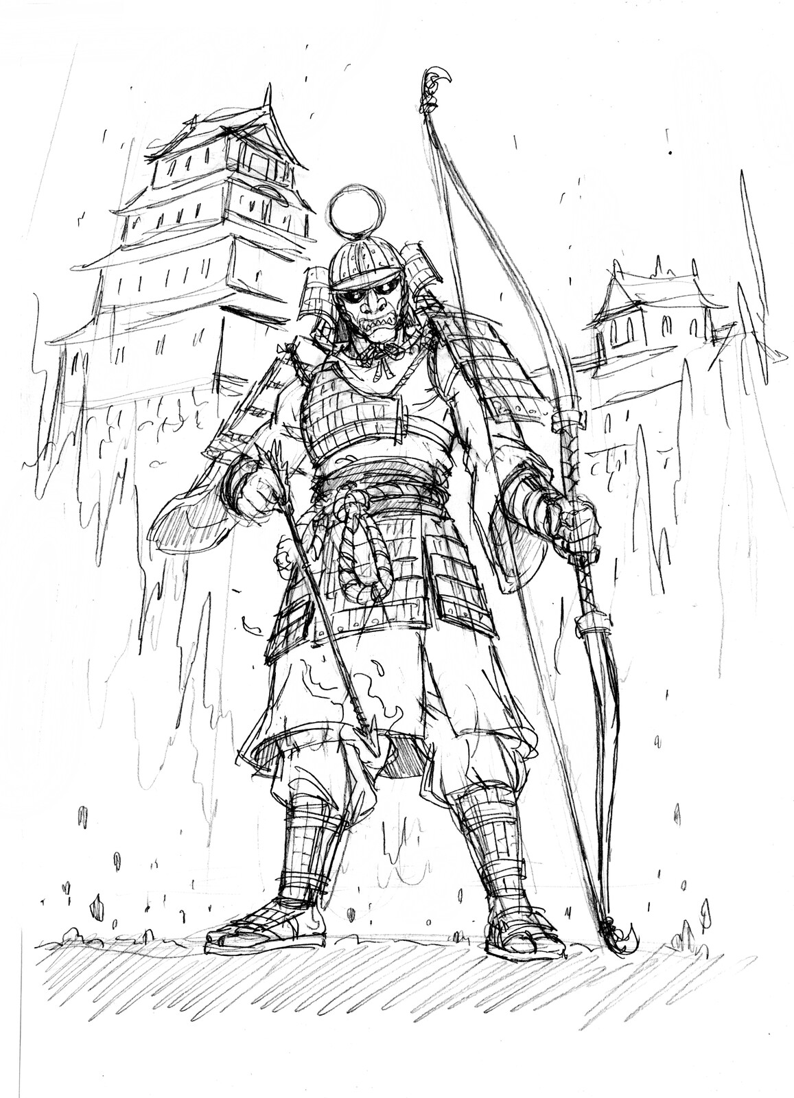 Hachiman / Roi de bâtons (crayonné)