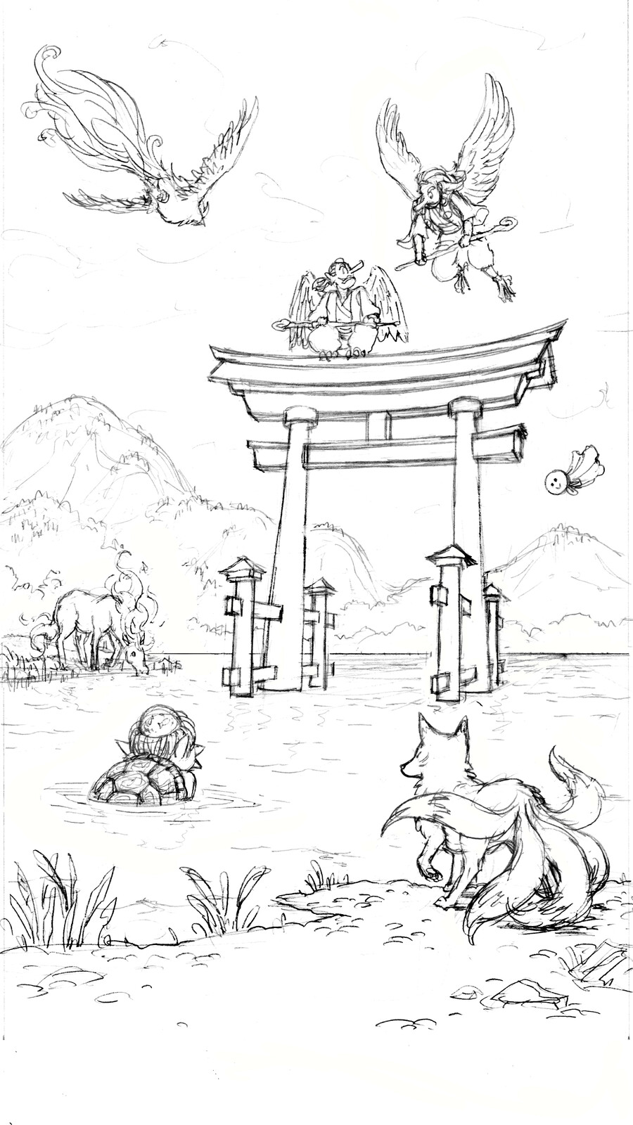 7 yokai / 7 de coupes (crayonné)