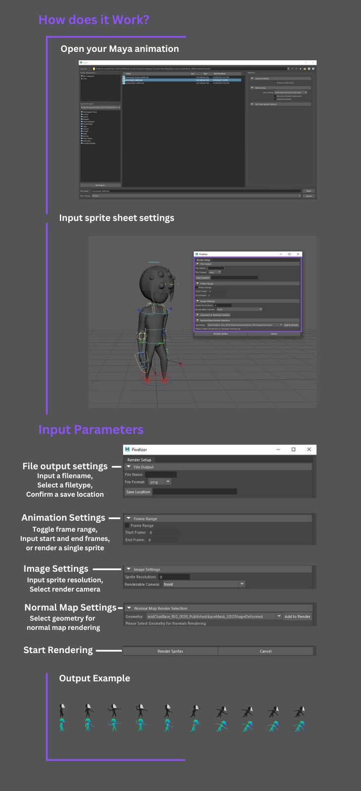 Fergus Hamilton - Pixelizor - Maya Spritesheet Automation Python Script