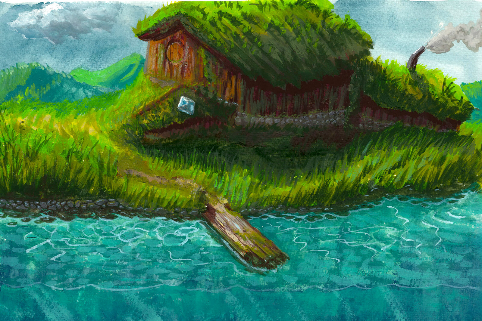 Shack by the Lake in Gouache
