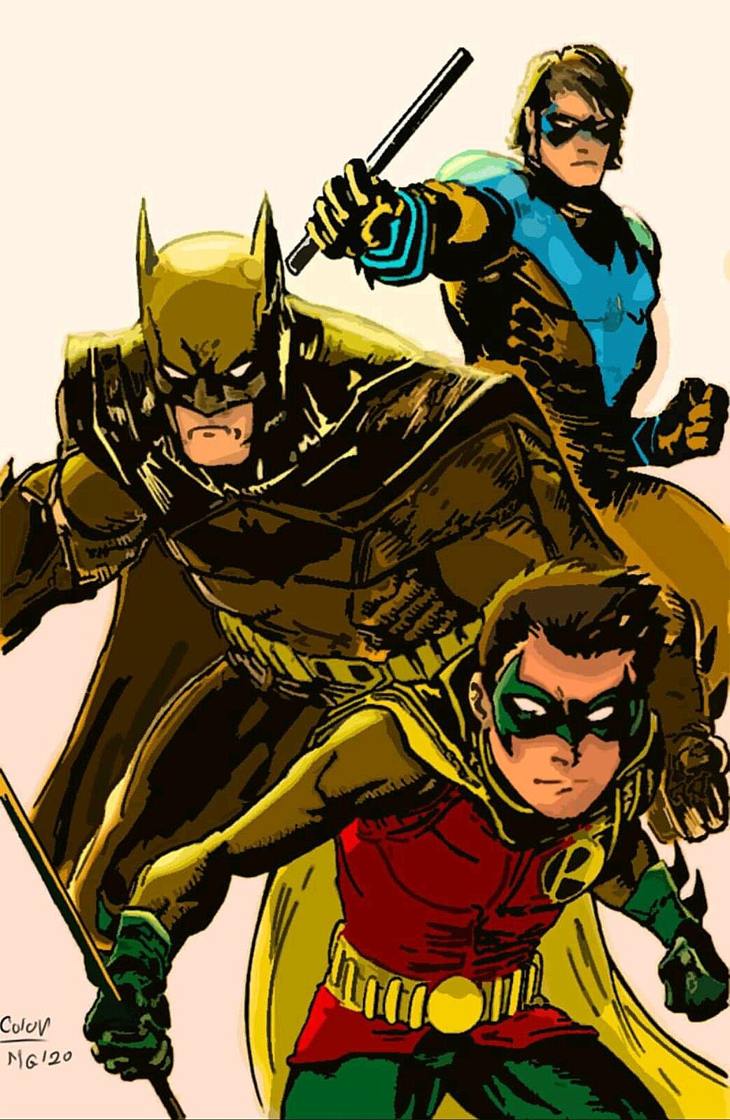 Batman, Robin, and Nightwing - Inked and Colored