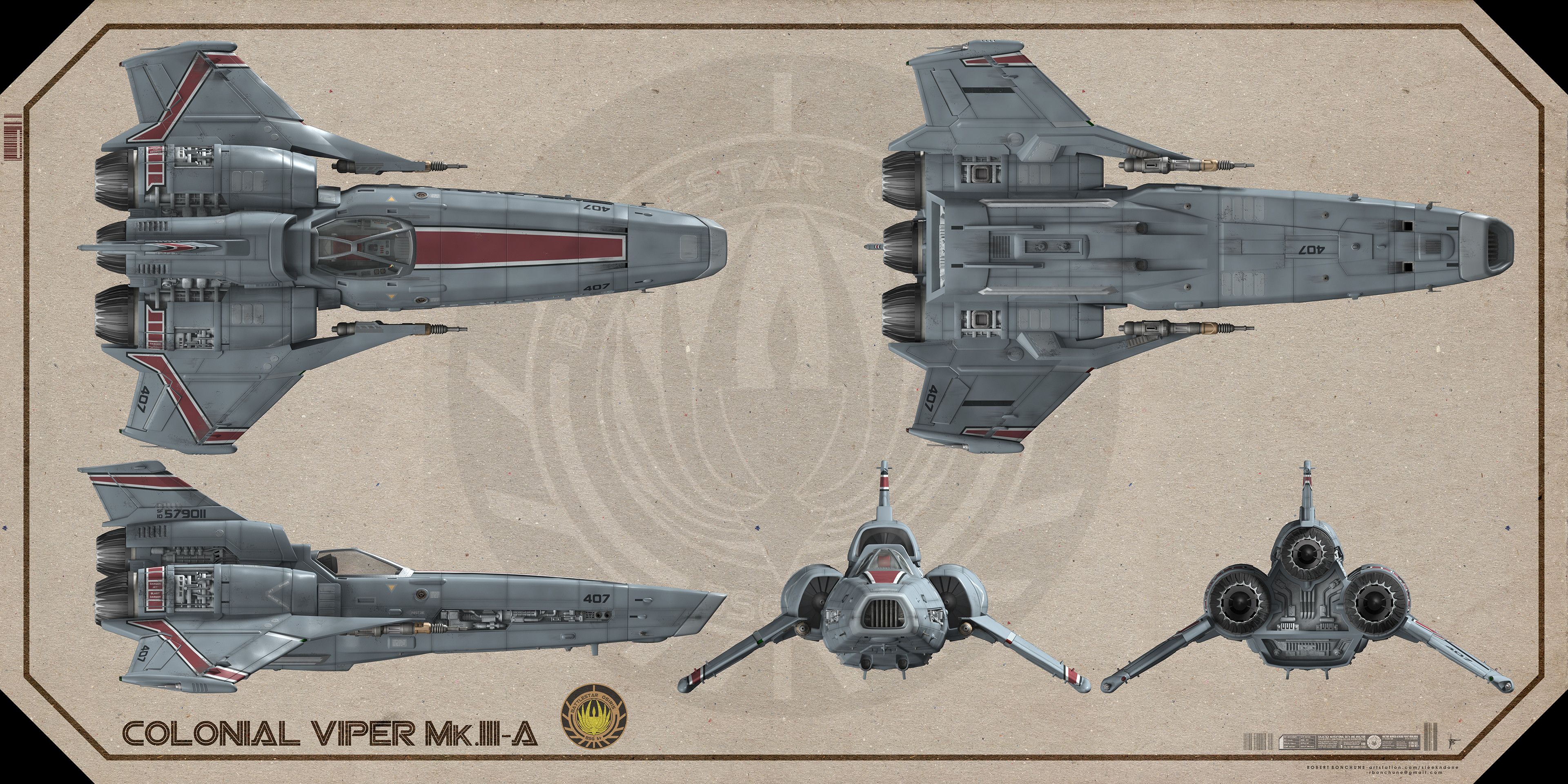 ArtStation - BSG - Colonial Viper MkIII-A - Plan and Angled views
