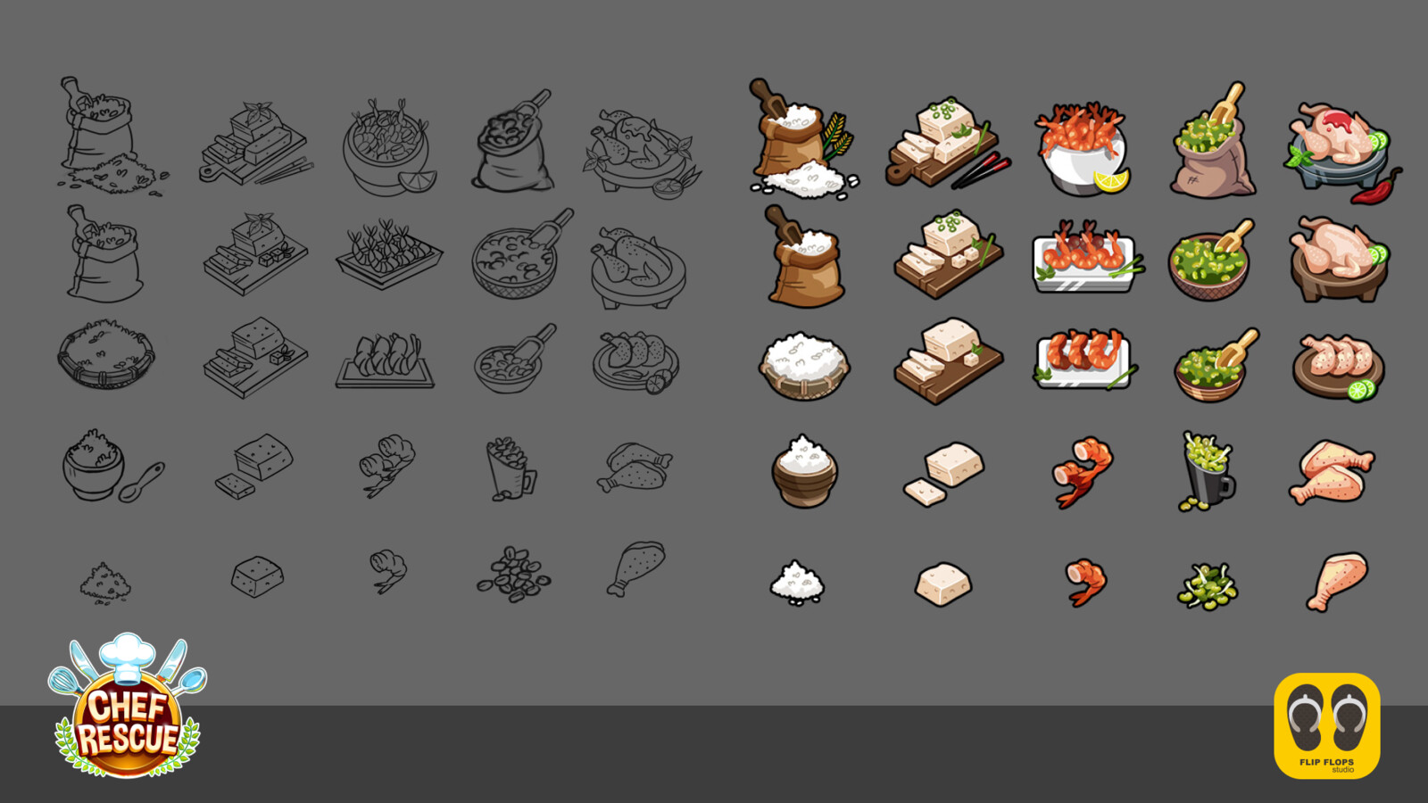 Study and final art of the ingredients.