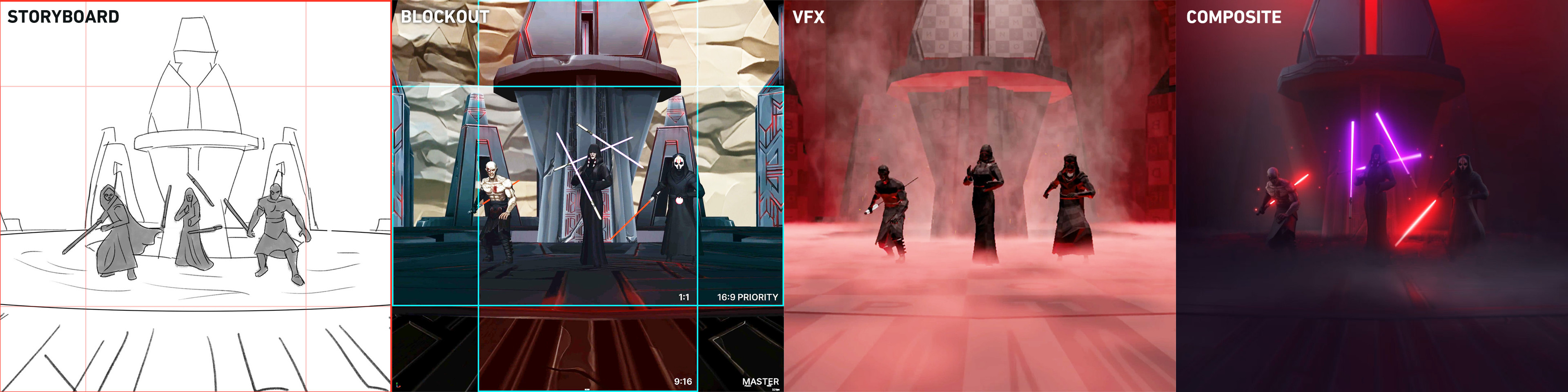 This shot was a late addition to the Sith Triumvirate scene, but works well to establish the trio. We all need more KOTOR 2 in our lives.