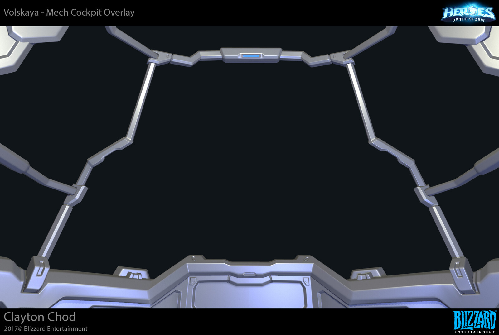 We wanted a 3D cockpit overlay to cover the screen when a player enters the mech. The challenge was to keep the model from blocking gameplay.