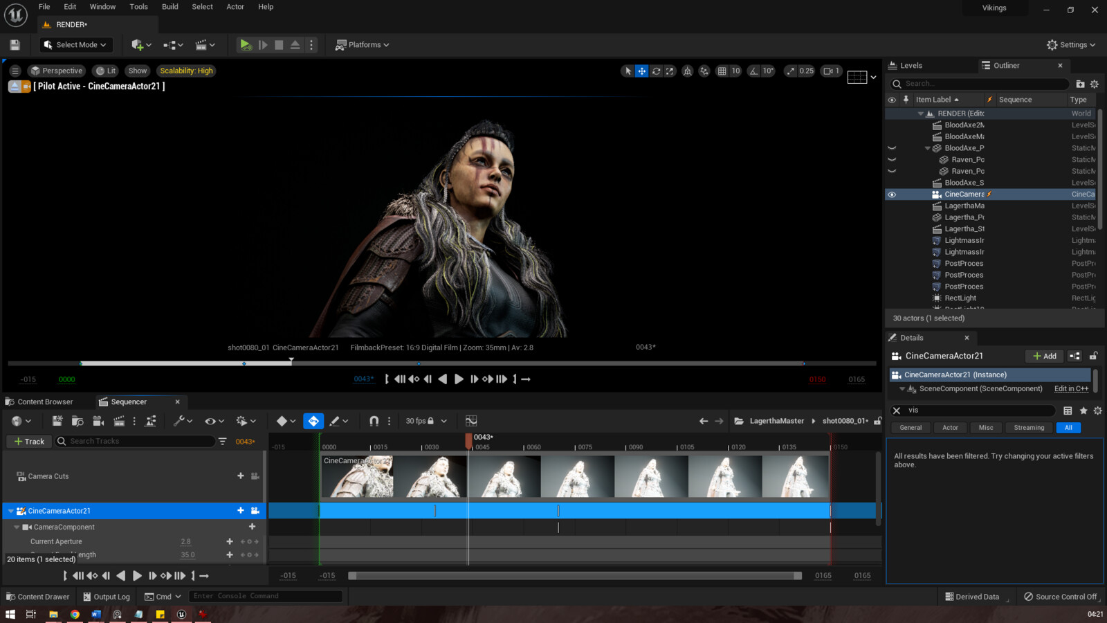 Cinematic view in Unreal